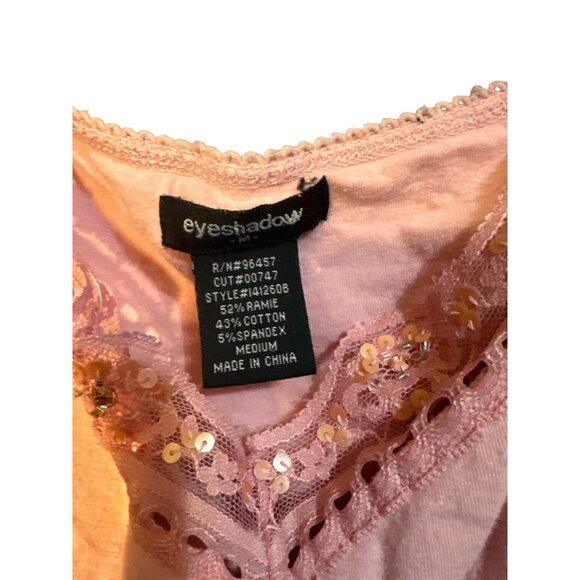 Eyeshadow Pink Y2K Camisole With Sequin Trim Medium Ramie/Cotton/Spandex Blend - Picture 3 of 4